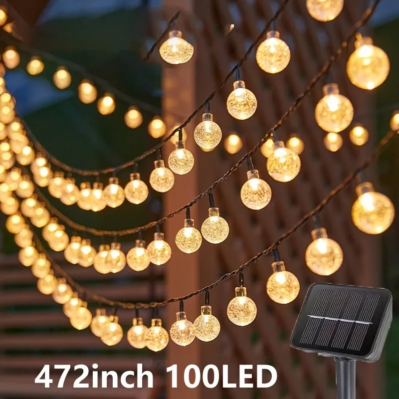 100 LED Solar Powered String Lights, 12M/470in Waterproof IP65, Space Themed Decorative Hanging Lights with Blinking Feature, Plastic Atmosphere Lights for New Year, Bedroom, Camping, Birthday Decorations