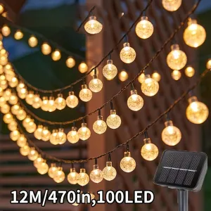 100 LED Solar Powered String Lights, 12M/470in Waterproof IP65, Space Themed Decorative Hanging Lights with Blinking Feature, Plastic Atmosphere Lights for New Year, Bedroom, Camping, Birthday Decorations