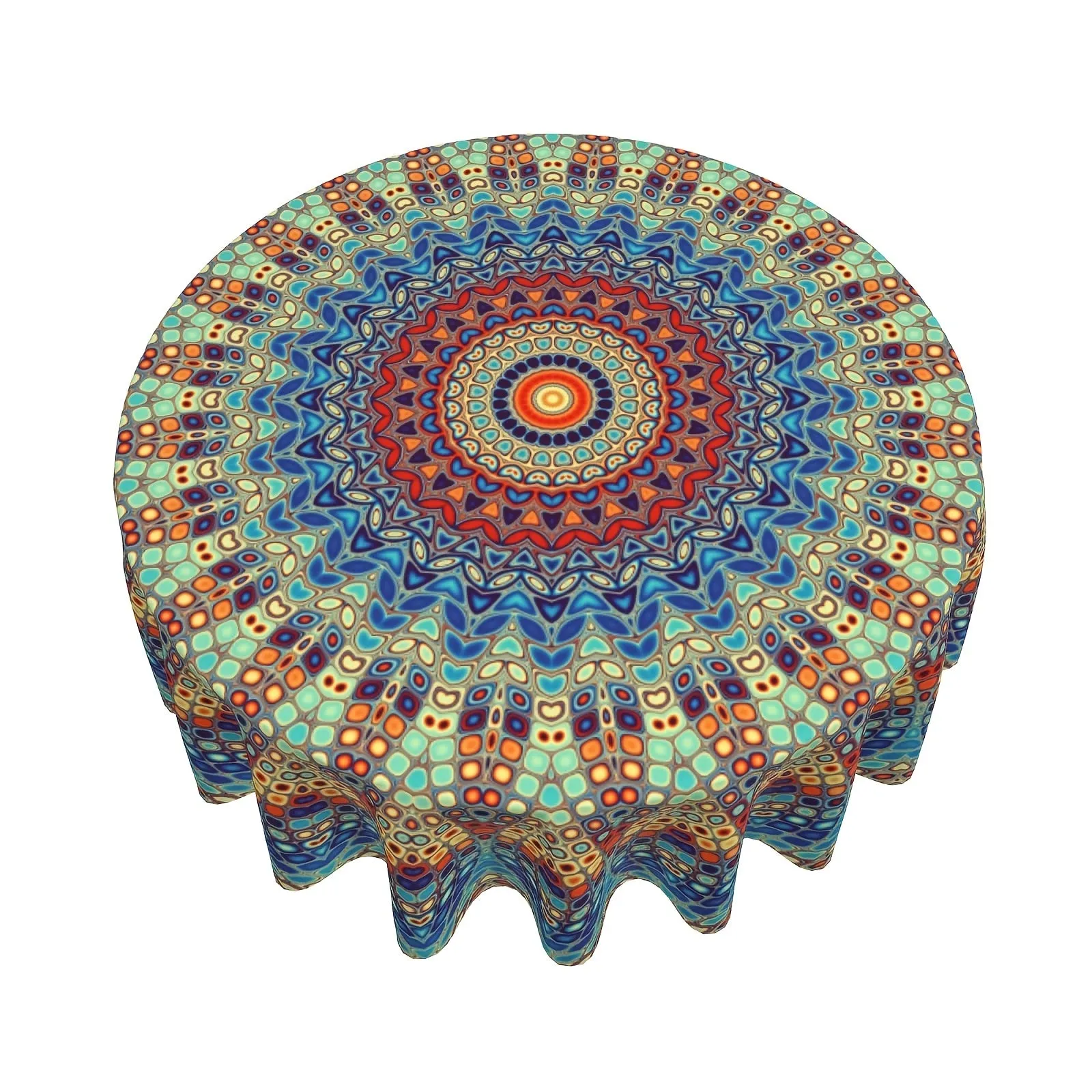 1pc Vibrant Mandala Round Tablecloth - Waterproof Circular Patio Dining Table Cover for Backyard BBQ Picnic - 60 Inch Boho Chic Home Kitchen Decoration with Easy Clean and Stain Resistant Features