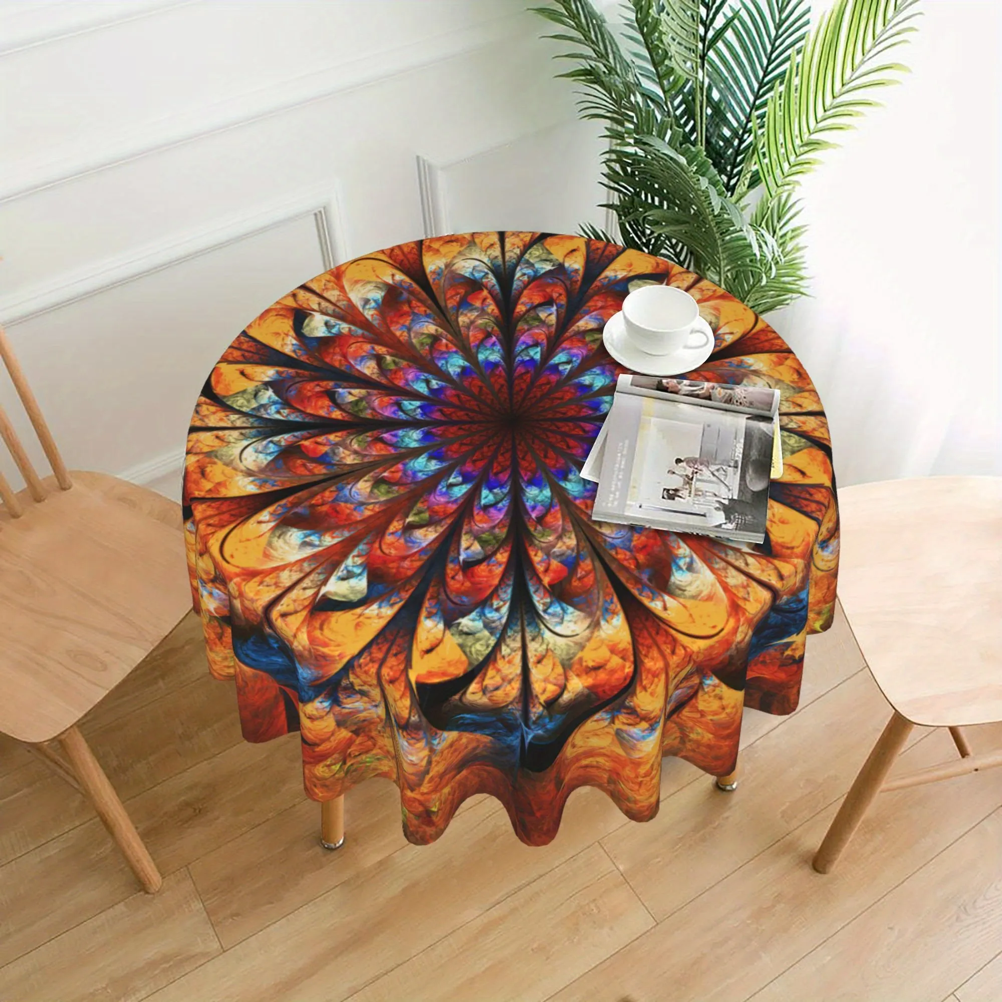 1pc Vibrant Mandala Round Tablecloth - Waterproof Circular Patio Dining Table Cover for Backyard BBQ Picnic - 60 Inch Boho Chic Home Kitchen Decoration with Easy Clean and Stain Resistant Features