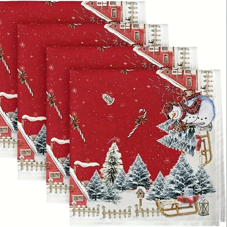 1pc Vibrant Snowman Snowflake Polyester Tablecloth - Waterproof, Woven, Machine Made, Rectangle Shape - Perfect for Merry Christmas, Holiday Desktop Decoration, Home Decor, Gift Idea