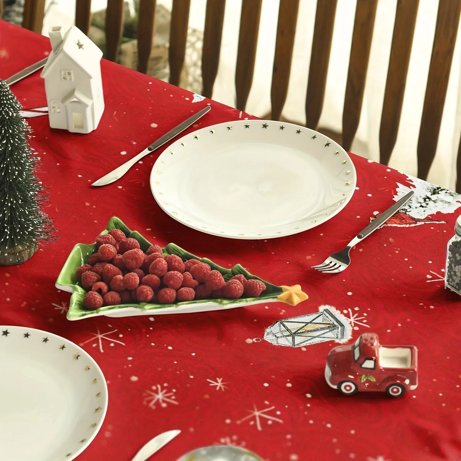 1pc Vibrant Snowman Snowflake Polyester Tablecloth - Waterproof, Woven, Machine Made, Rectangle Shape - Perfect for Merry Christmas, Holiday Desktop Decoration, Home Decor, Gift Idea
