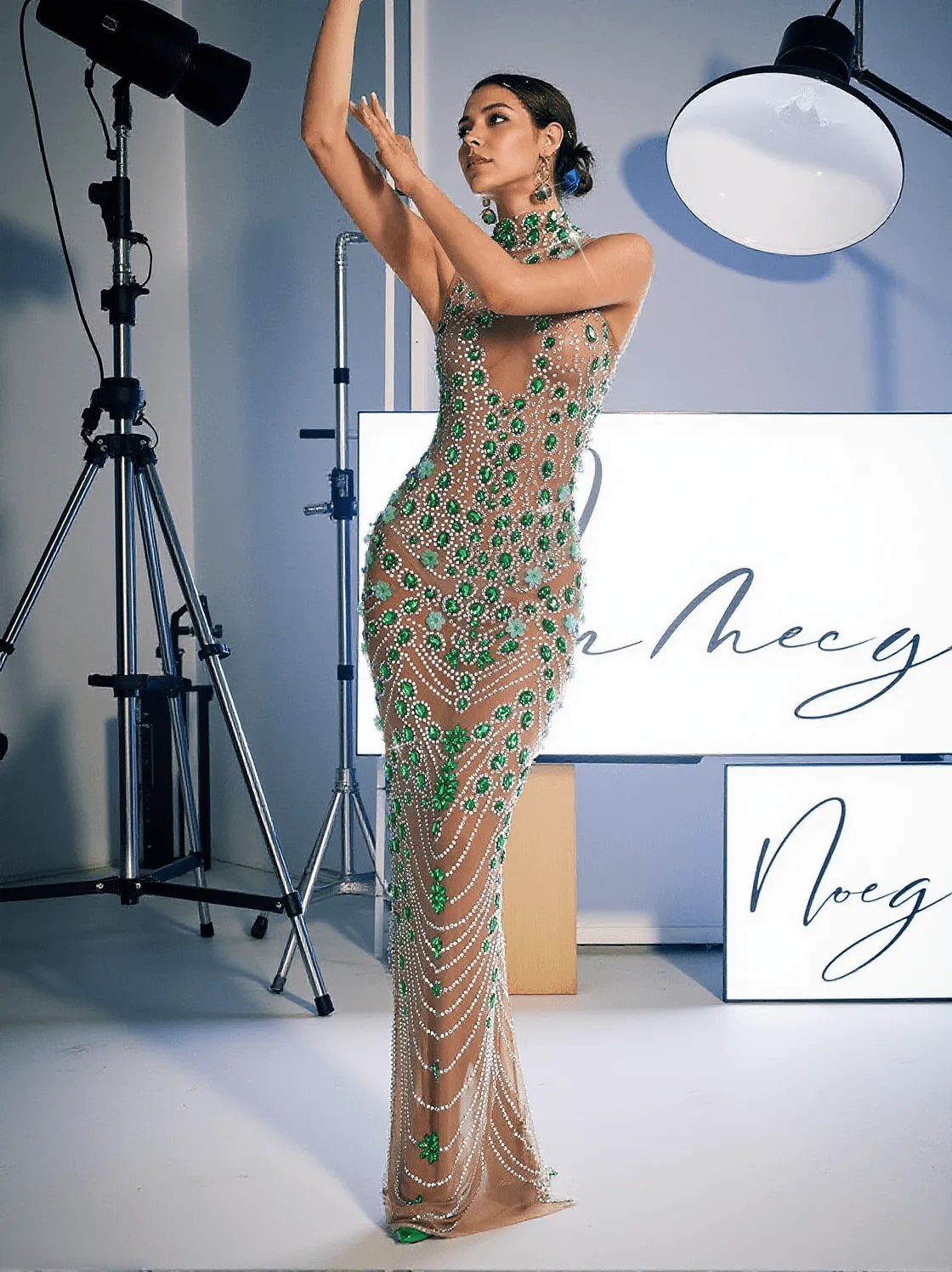 Ahava Rhinestone Embellished Maxi Dress