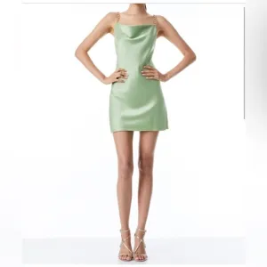 Alice   Olivia Harmony Chain Strap Drapey Slip Dress in Seafoam