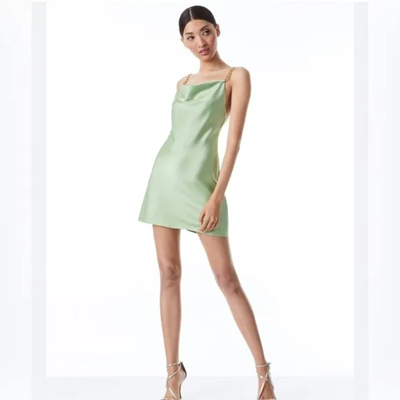 Alice   Olivia Harmony Chain Strap Drapey Slip Dress in Seafoam