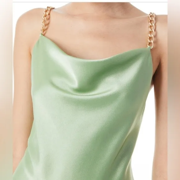 Alice   Olivia Harmony Chain Strap Drapey Slip Dress in Seafoam