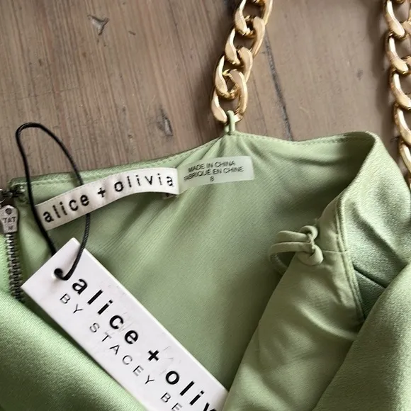 Alice   Olivia Harmony Chain Strap Drapey Slip Dress in Seafoam