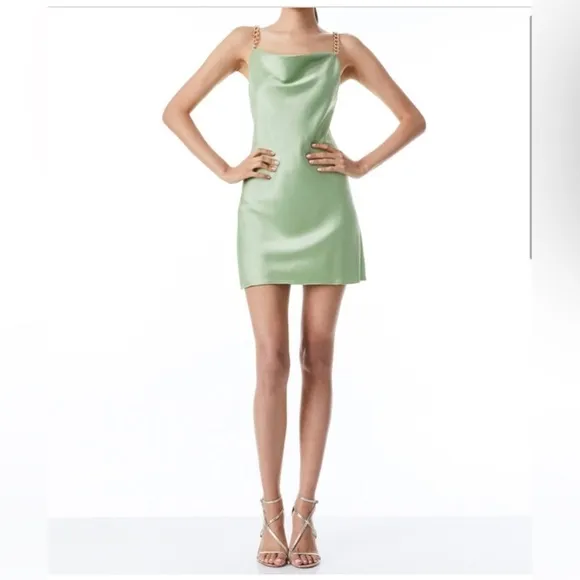 Alice   Olivia Harmony Chain Strap Drapey Slip Dress in Seafoam