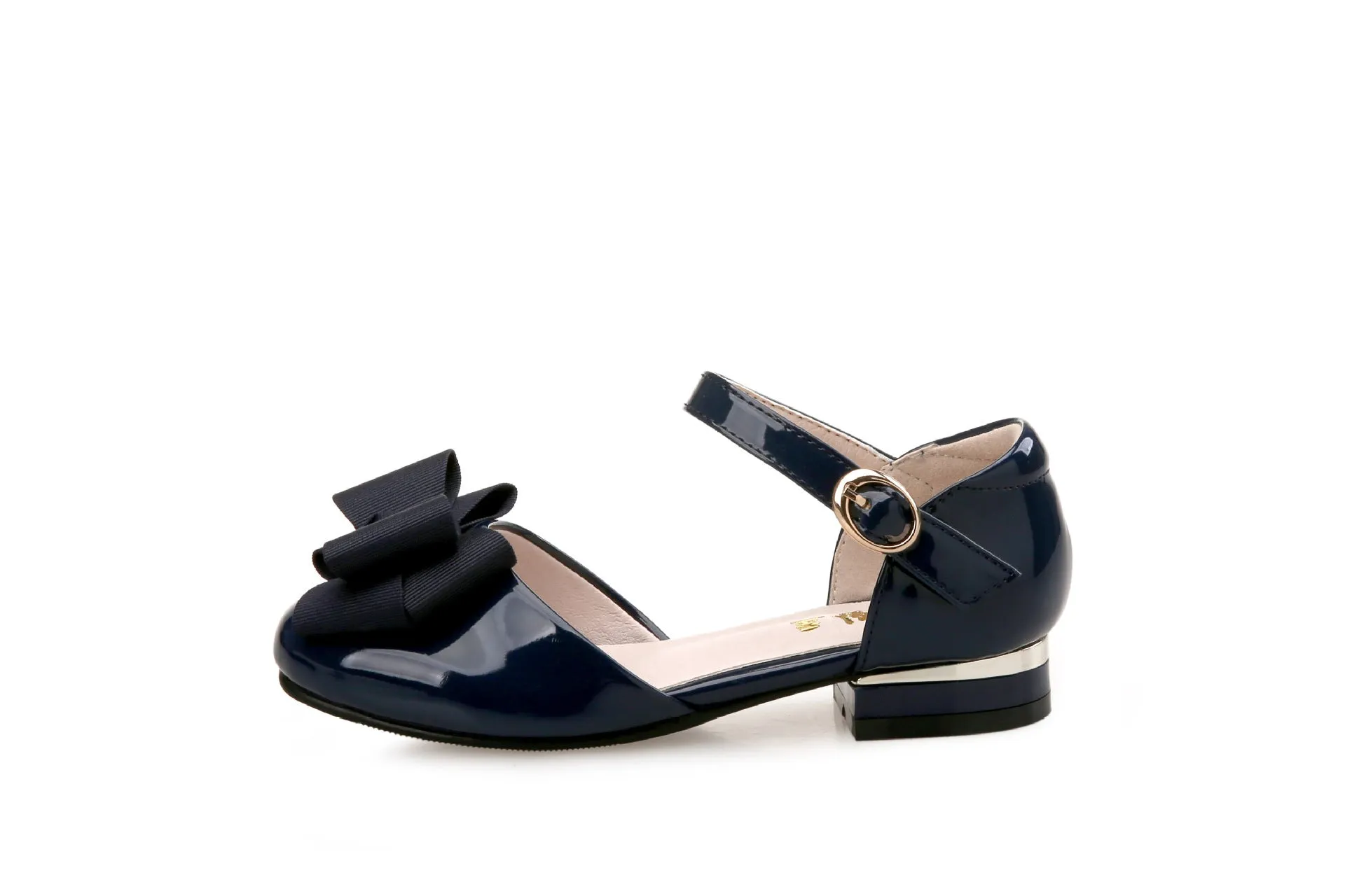 Big Kids' Hollow Velcro Patent Leather Shoes with Bow