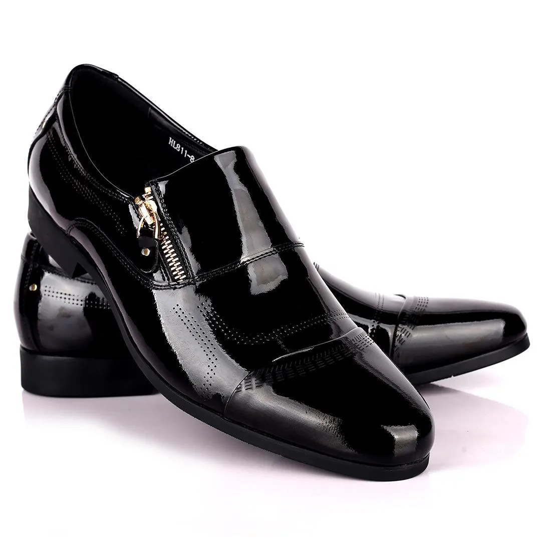 Billion Exquisite Italian Glossy Side Zip Designed Shoe - Black