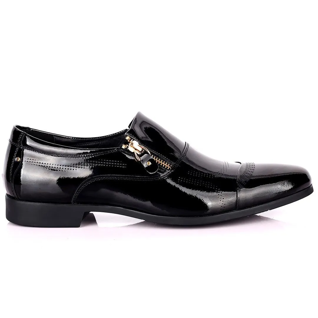 Billion Exquisite Italian Glossy Side Zip Designed Shoe - Black