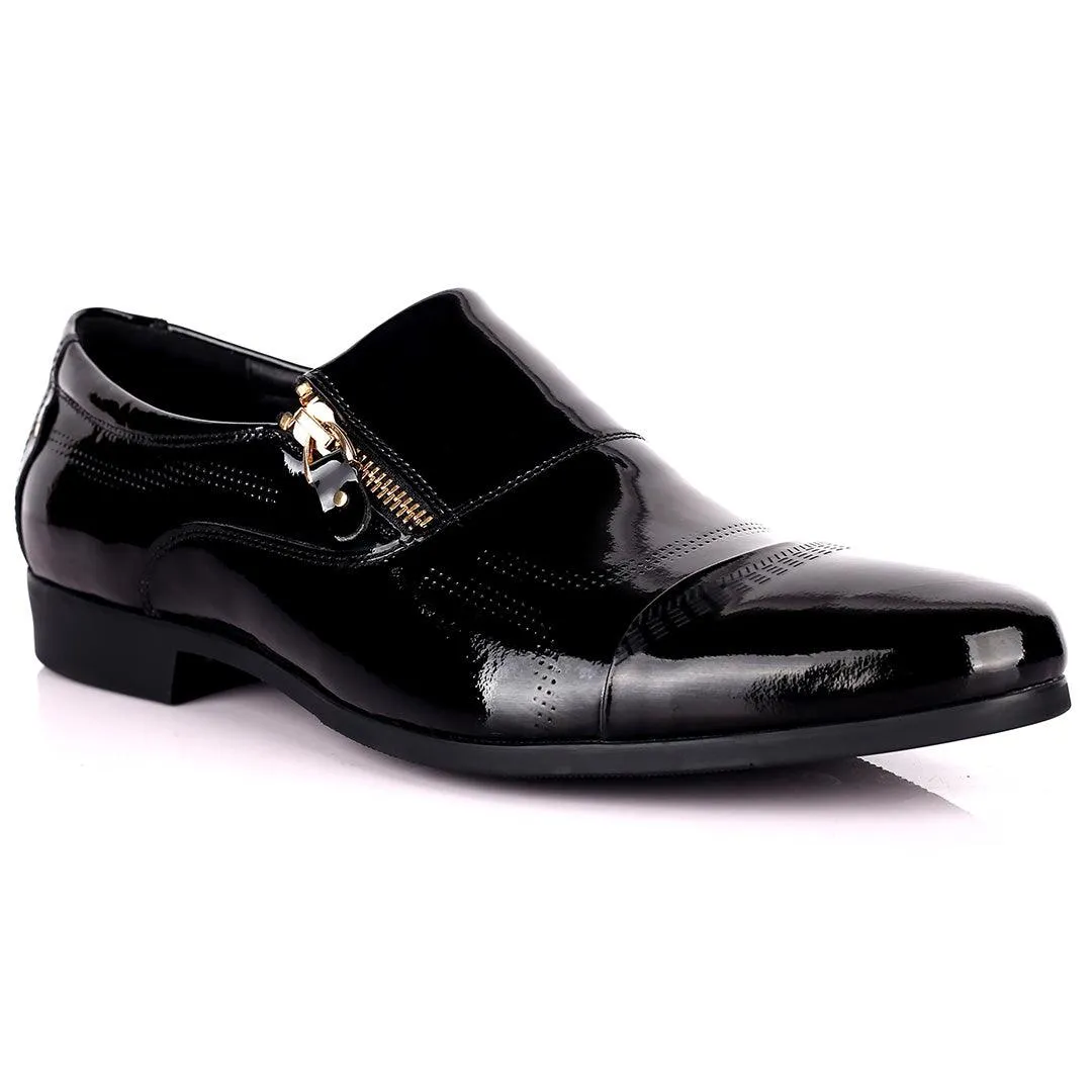 Billion Exquisite Italian Glossy Side Zip Designed Shoe - Black