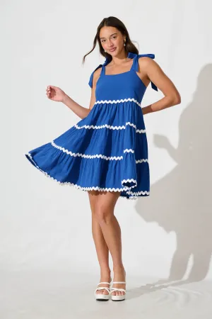 Blue Cotton Dress with White Ric Rac Trim