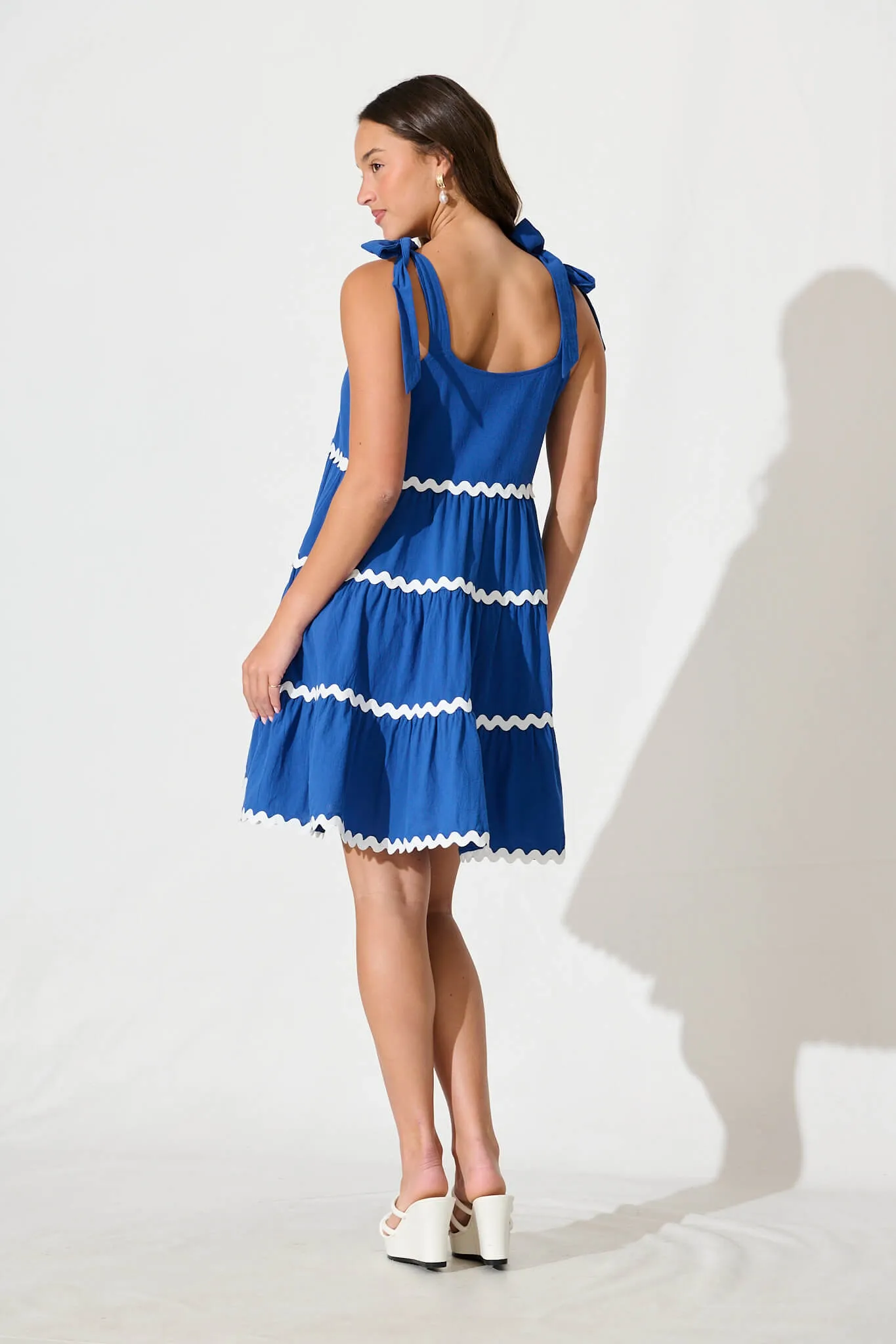 Blue Cotton Dress with White Ric Rac Trim