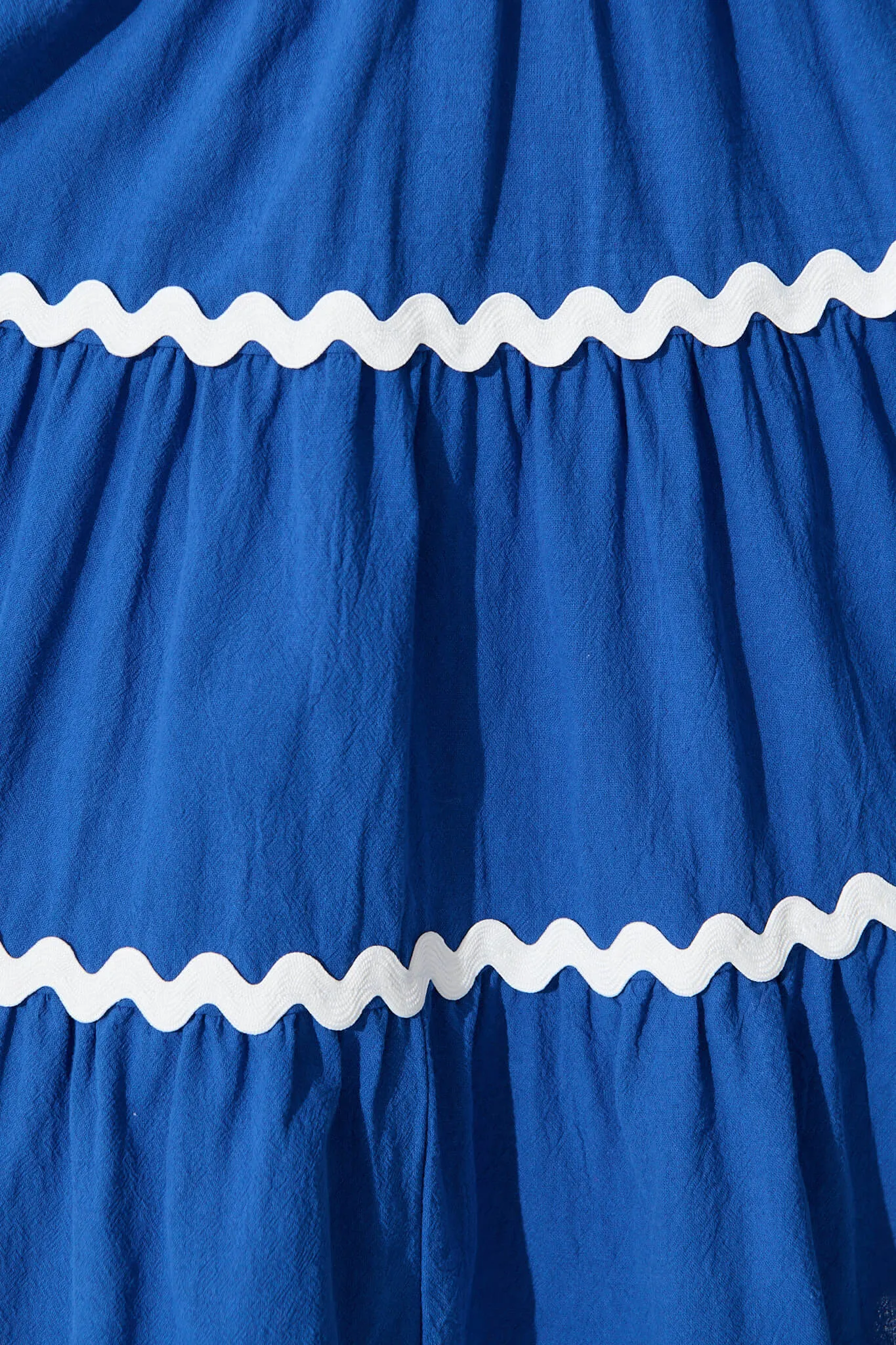 Blue Cotton Dress with White Ric Rac Trim