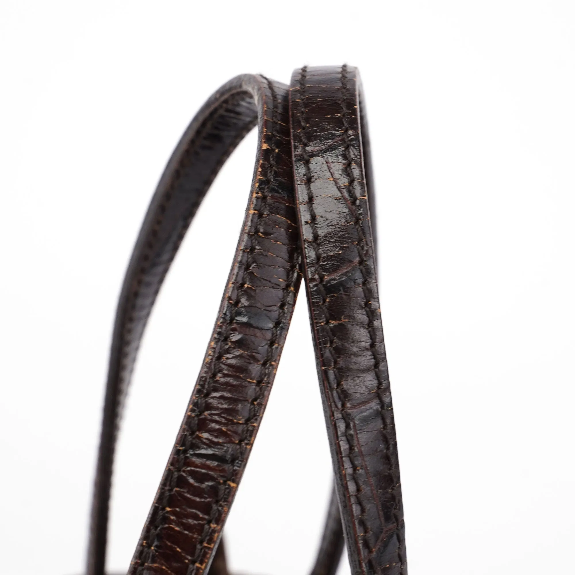 Brown Croc Embossed Clutch Top Handle Bag
