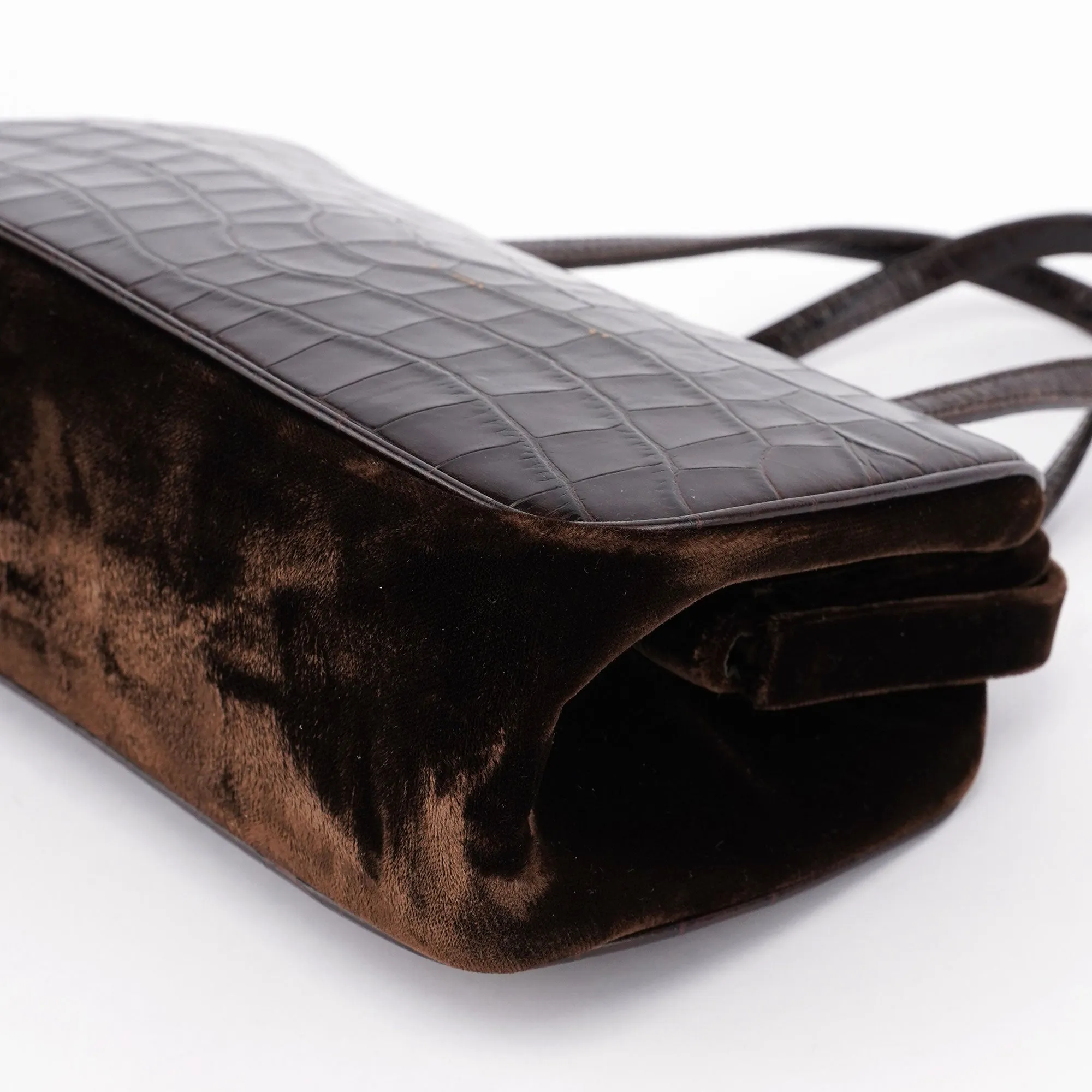 Brown Croc Embossed Clutch Top Handle Bag