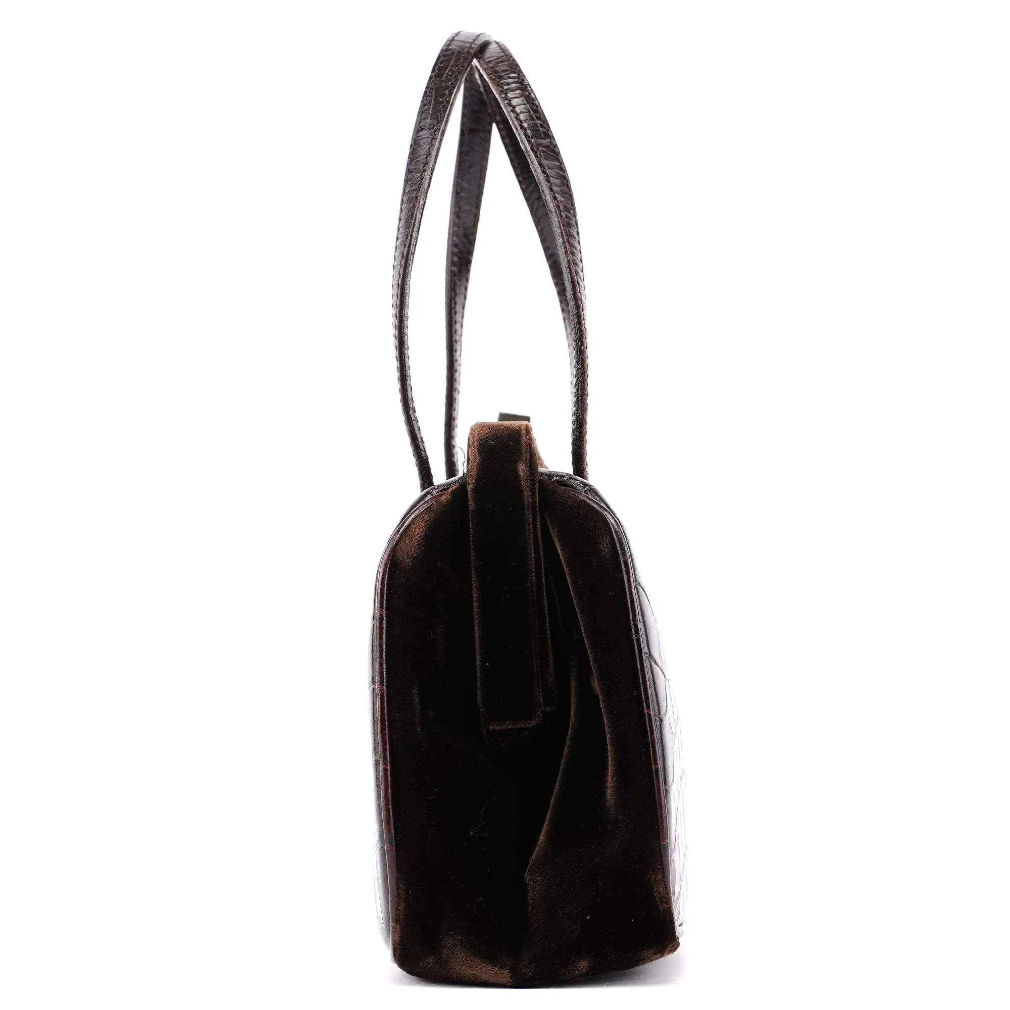Brown Croc Embossed Clutch Top Handle Bag
