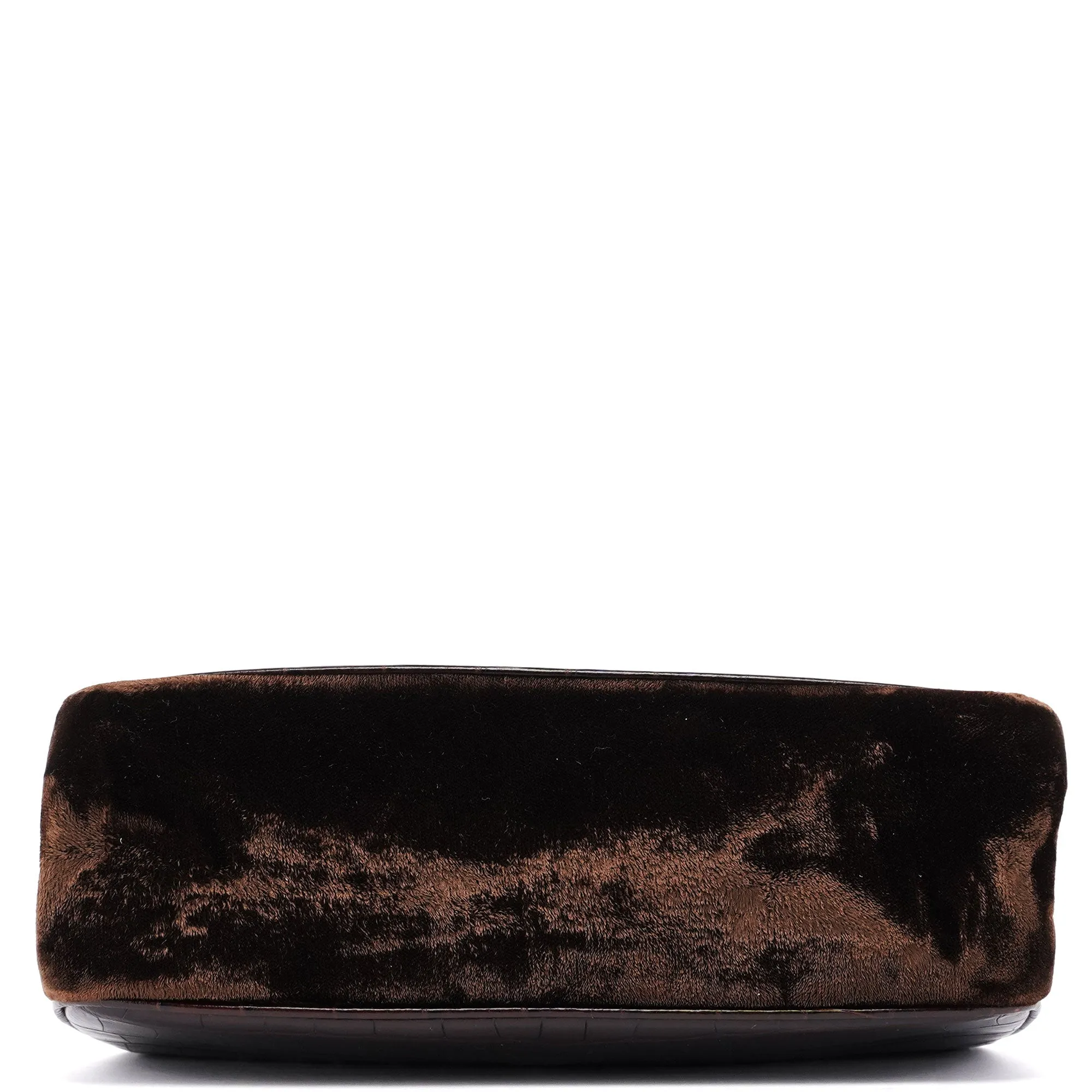Brown Croc Embossed Clutch Top Handle Bag
