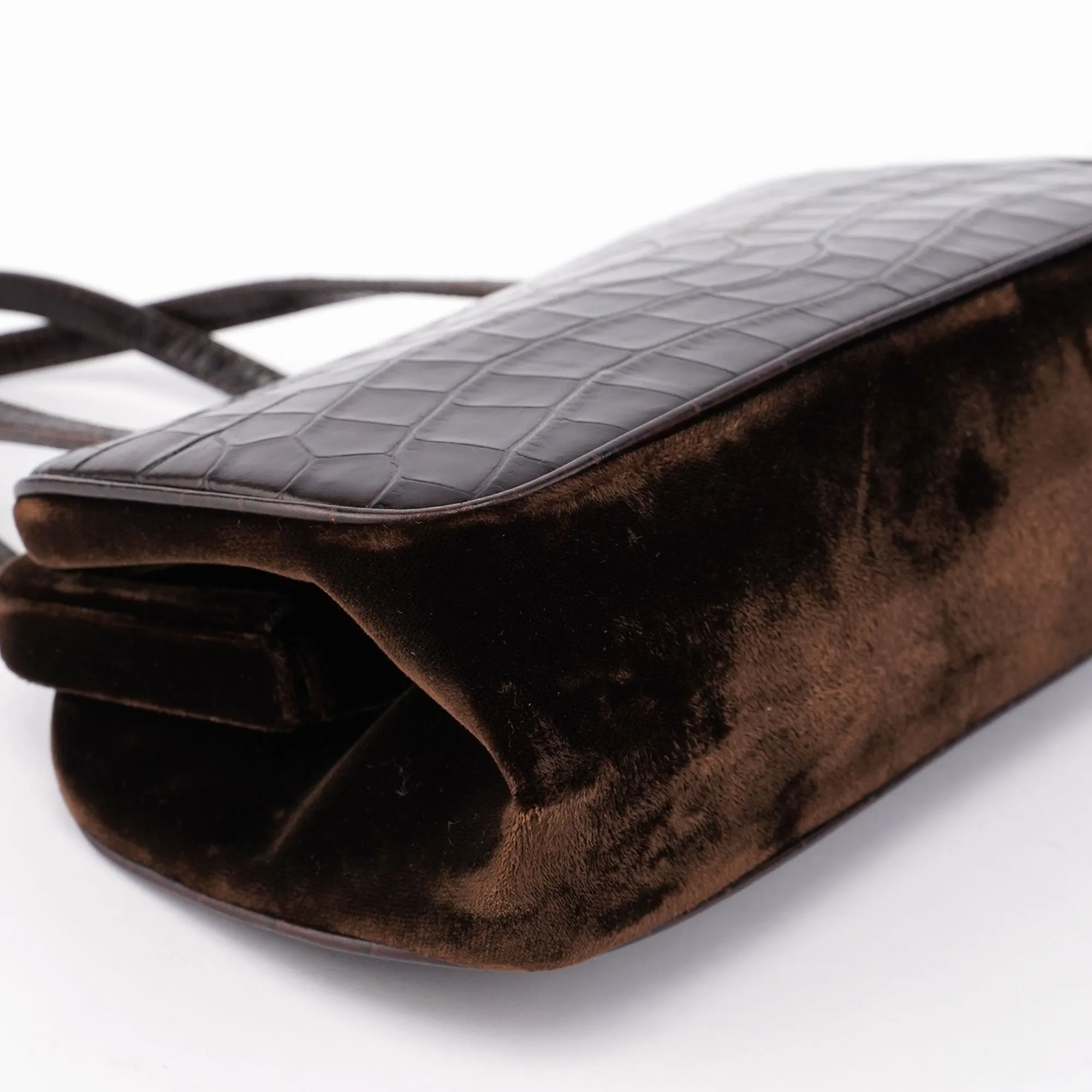 Brown Croc Embossed Clutch Top Handle Bag