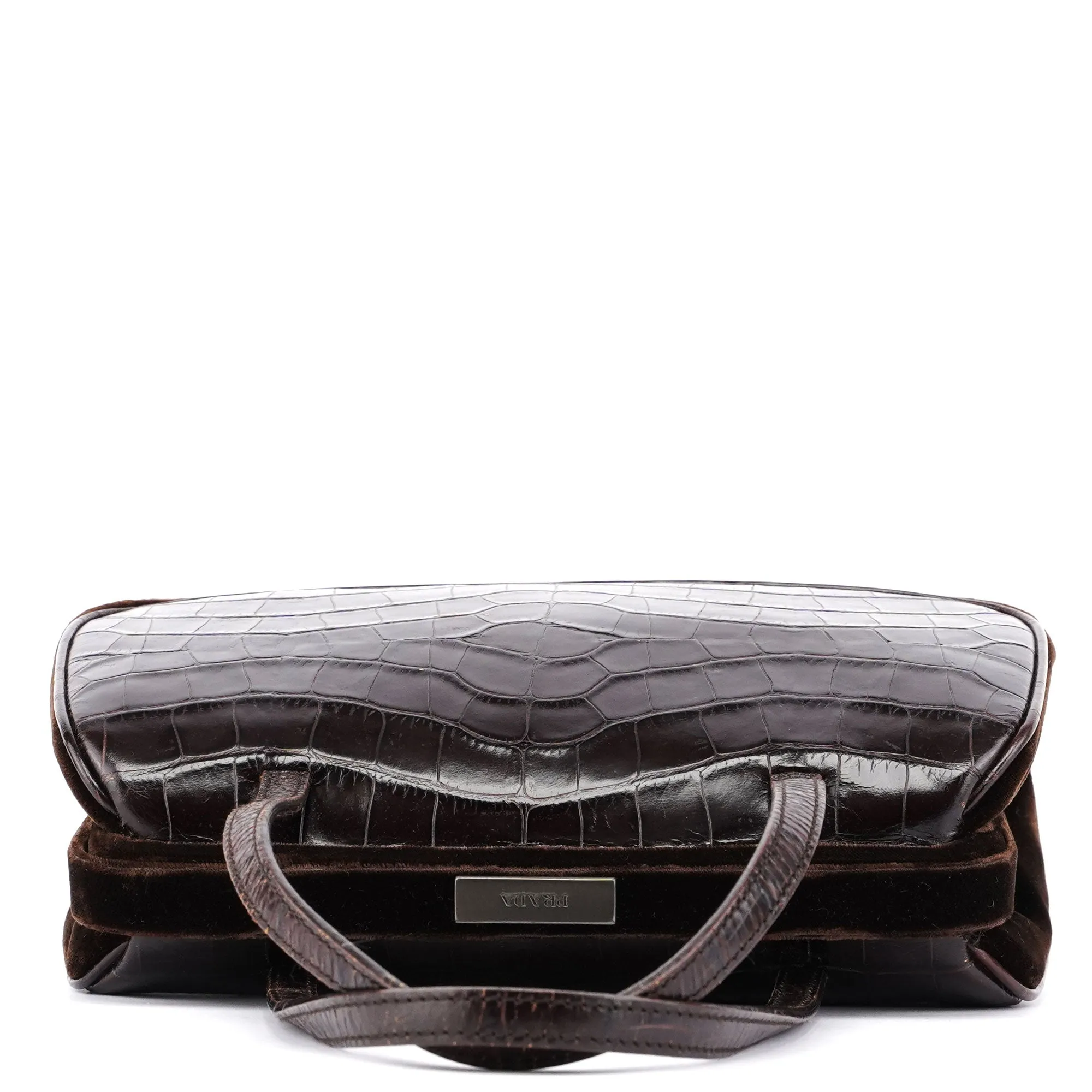 Brown Croc Embossed Clutch Top Handle Bag