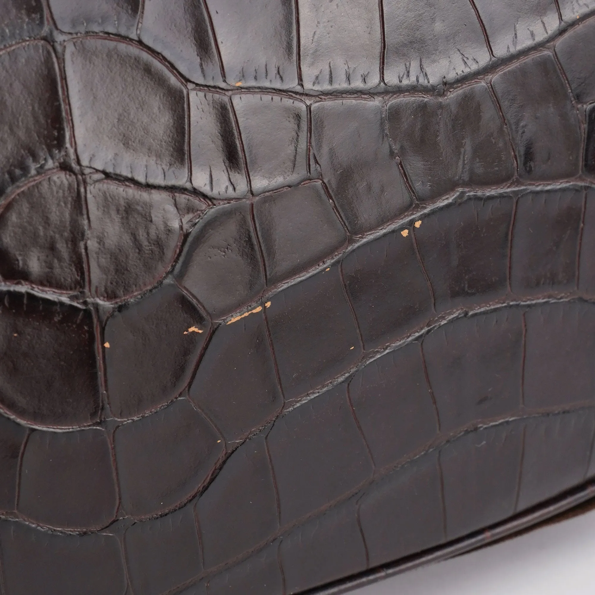 Brown Croc Embossed Clutch Top Handle Bag