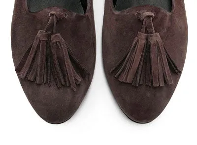 Brown suede women moccasins with tassels