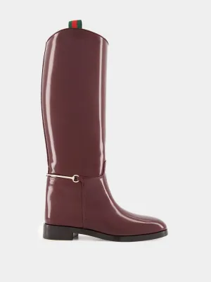 Burgundy Slim Horsebit Leather Boots