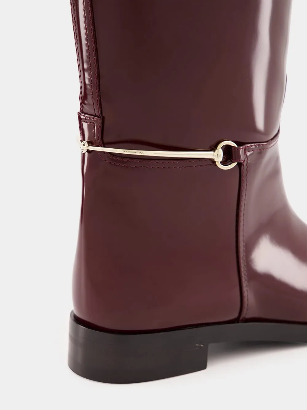 Burgundy Slim Horsebit Leather Boots