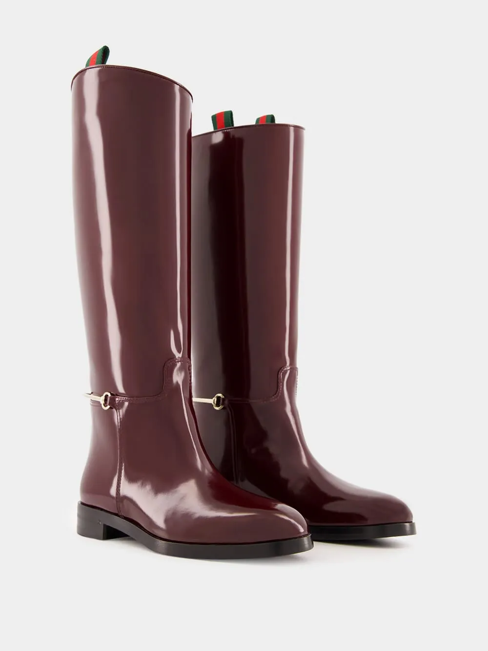 Burgundy Slim Horsebit Leather Boots