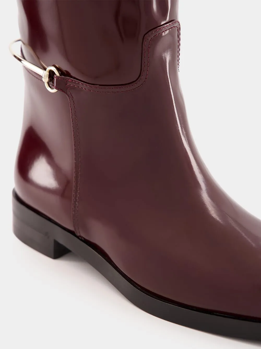 Burgundy Slim Horsebit Leather Boots