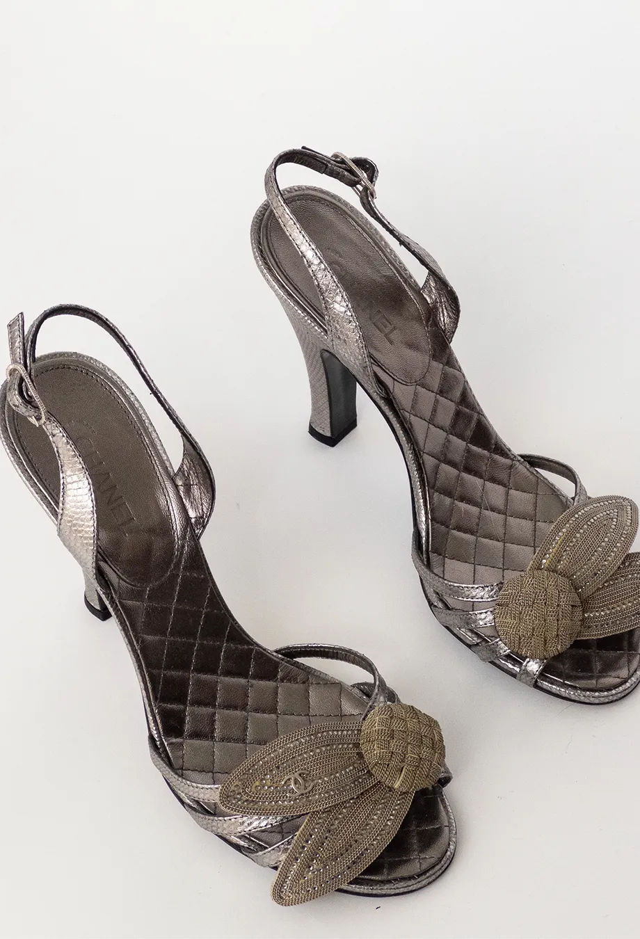 Chanel Fall 2007 Vintage Silver Heels Sz 38