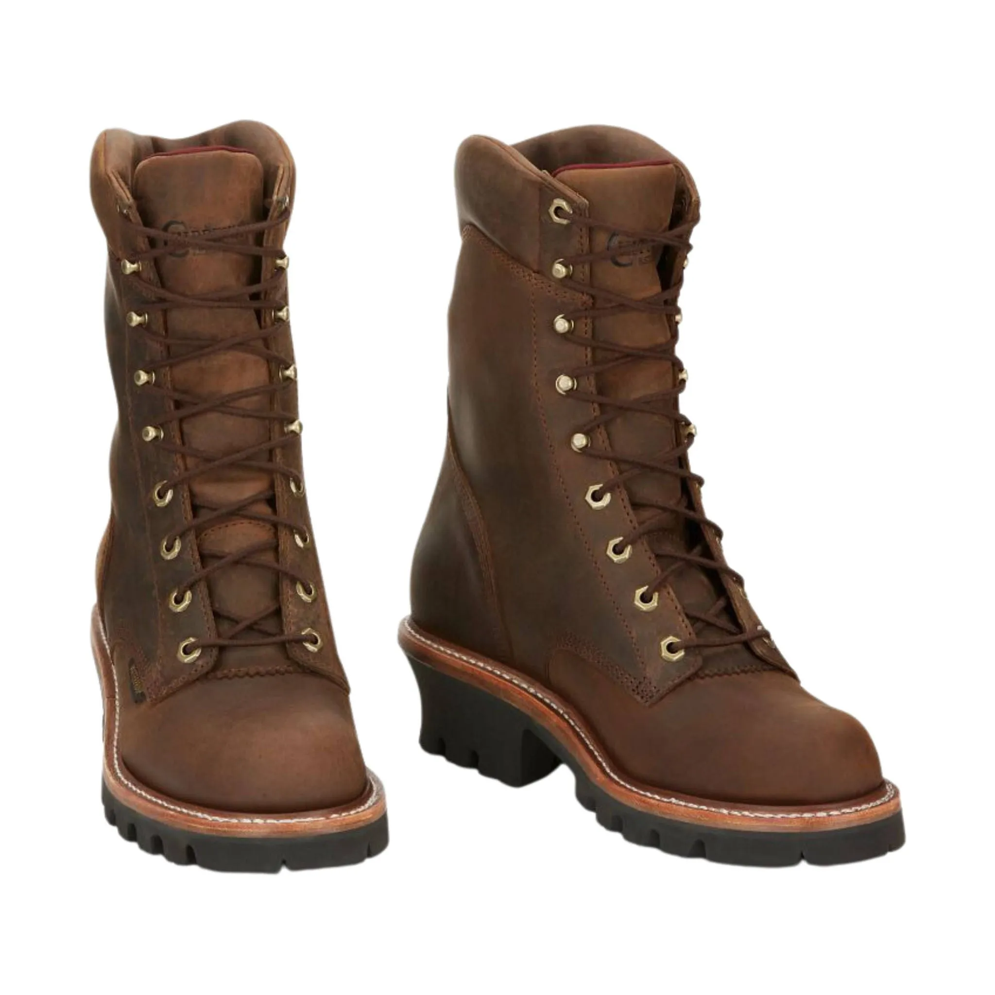 Chippewa Men's Super DNA Waterproof 9 Inch Logger Soft Toe Work Boots - Brown Color