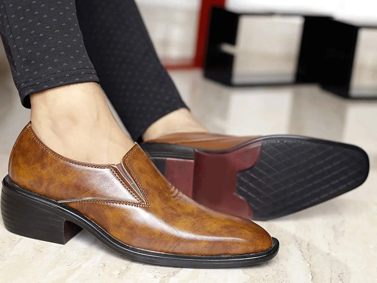 Classic Height Increasing Tan Casual And Formal Slip on Shoes For Men-JonasParamount