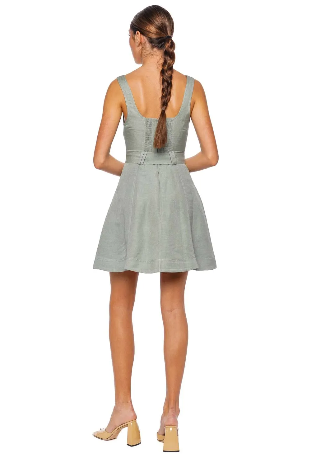 Clay Willow Green Belted Mini Dress