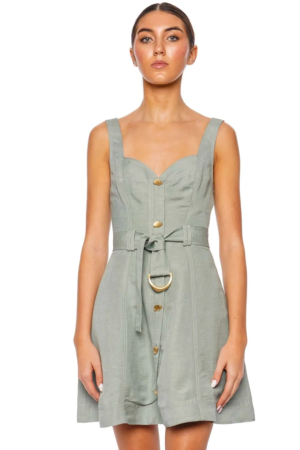 Clay Willow Green Belted Mini Dress