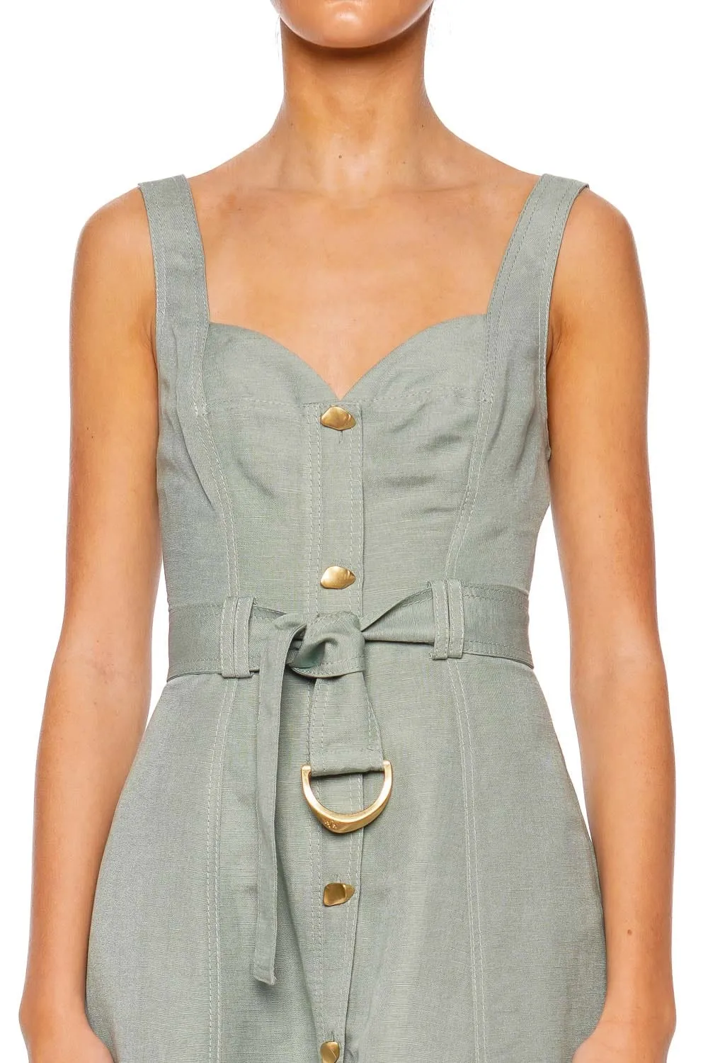 Clay Willow Green Belted Mini Dress