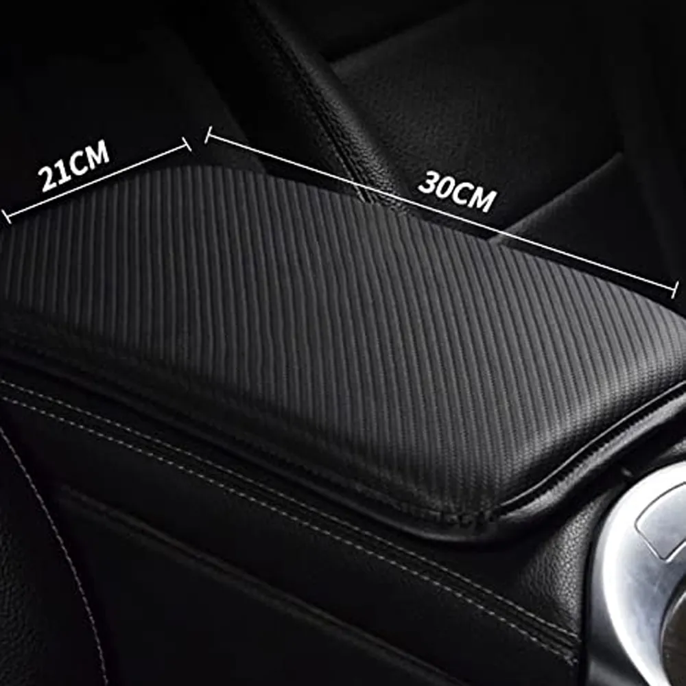 Custom Text For Center Console Pad, Compatible with All Cars, Carbon Fiber PU Leather Auto Armrest Cover Protector, Waterproof Car Armrest Seat Box Cover SU13991