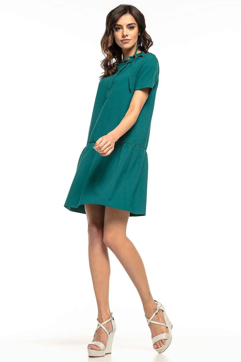 Elegant Ruffle Dress with Neck Tie