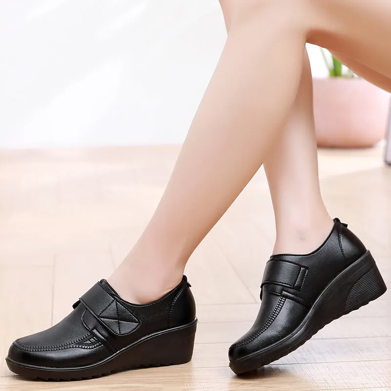 Emily™ | Comfortable Leather Wedge Shoes with Secure Velcro Strap for All-Day Comfort