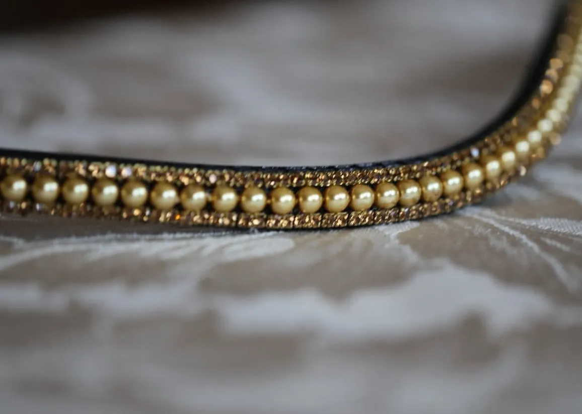 Equiture Gold pearl and smoke topaz browband