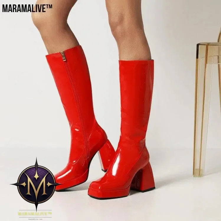 Fashion Waterproof Platform Candy Color High Boots Women