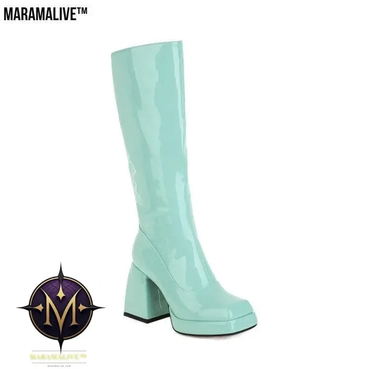 Fashion Waterproof Platform Candy Color High Boots Women