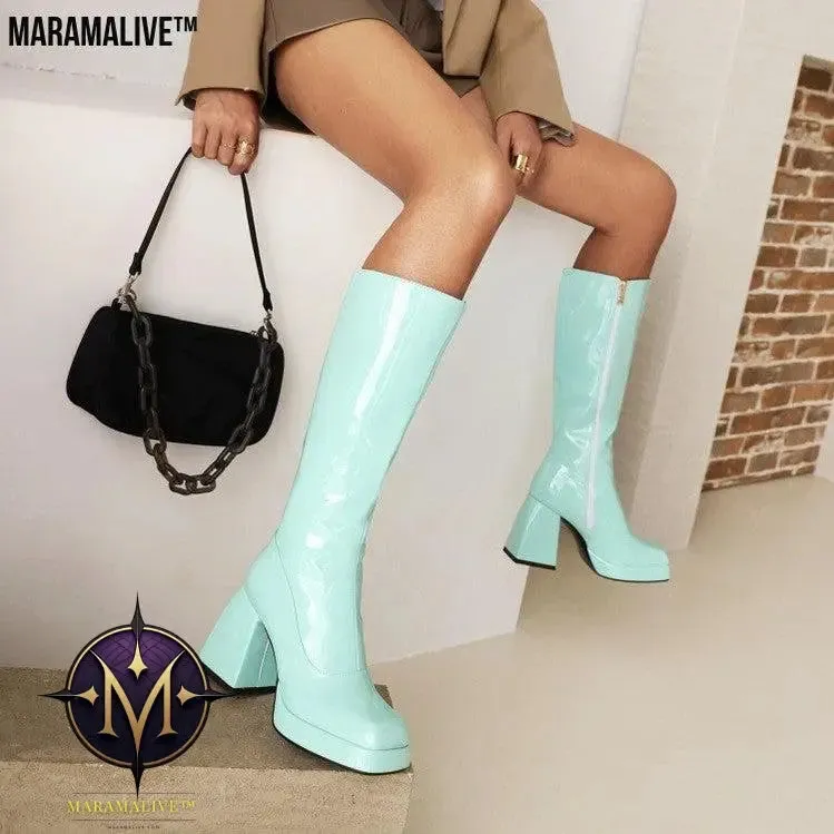 Fashion Waterproof Platform Candy Color High Boots Women