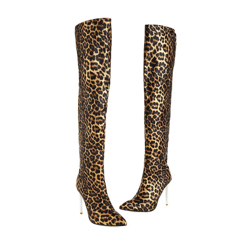 Foreign Trade Women's Bright Leather Pointed Toe Stiletto Heel Over-the-knee Gold Plus Size Boots