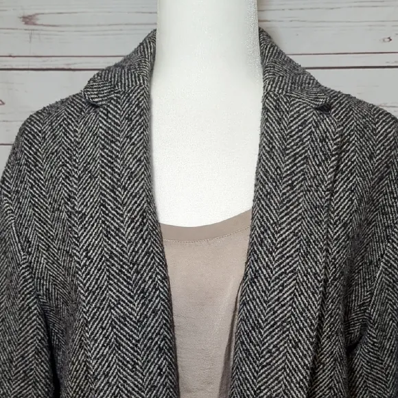 GAP Black/Gray Wool Blend Herringbone Boucle Blazer Coat Women's Size Large