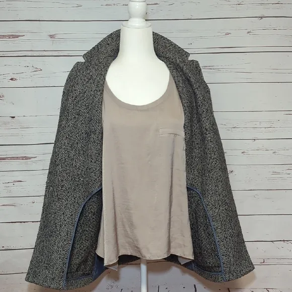 GAP Black/Gray Wool Blend Herringbone Boucle Blazer Coat Women's Size Large