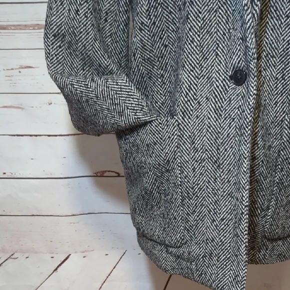 GAP Black/Gray Wool Blend Herringbone Boucle Blazer Coat Women's Size Large