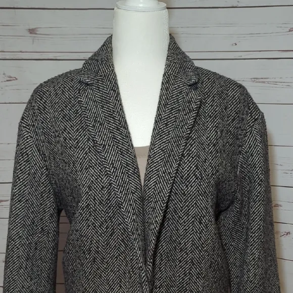 GAP Black/Gray Wool Blend Herringbone Boucle Blazer Coat Women's Size Large