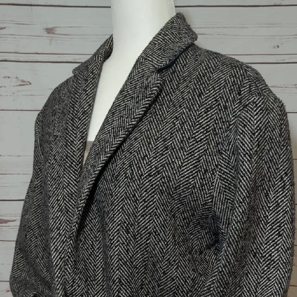 GAP Black/Gray Wool Blend Herringbone Boucle Blazer Coat Women's Size Large